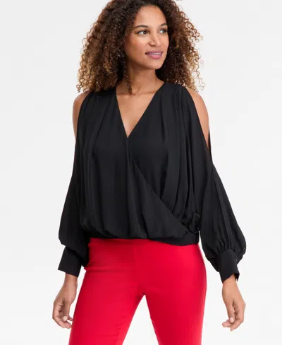 Inc International Concepts Women's Printed Arm-slit Surplice Blouse, Macy's Exclusive In Black