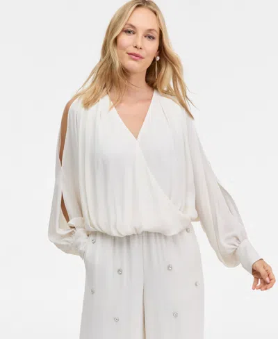Inc International Concepts Women's Printed Arm-slit Surplice Blouse, Macy's Exclusive In White