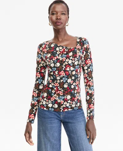 Inc International Concepts Women's Printed Asymmetric Neckline Long-sleeve Top, Macy's Exclusive In Breanne Ga