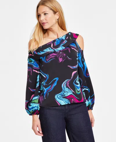 Inc International Concepts Women's Printed Asymmetrical One-shoulder Top, Exclusively At Macy's In Meara Marb