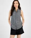 Inc International Concepts Women's Printed Button-down Sleeveless Blouse, Exclusively At Macy's