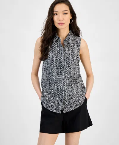 Inc International Concepts Women's Printed Button-down Sleeveless Blouse, Exclusively At Macy's