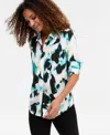 Inc International Concepts Women's Printed Button-front Shirt, Macy's Exclusive In Blue