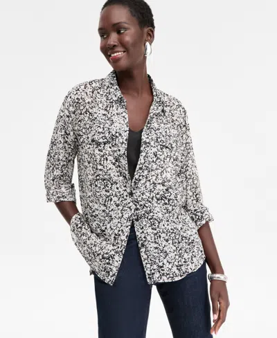Inc International Concepts Women's Printed Button-front Shirt, Macy's Exclusive In White
