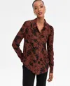 Inc International Concepts Women's Printed Button-front Shirt, Macy's Exclusive In Brown