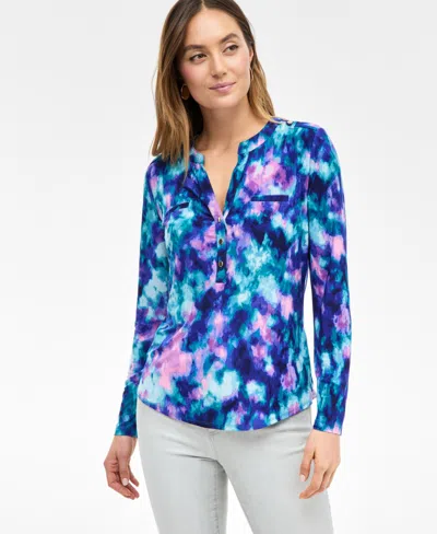 Inc International Concepts Women's Printed Button Shirt, Exclusively At Macy's In Delia Dye