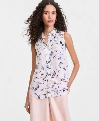 Inc International Concepts Women's Printed Button-down Sleeveless Blouse, Exclusively At Macy's