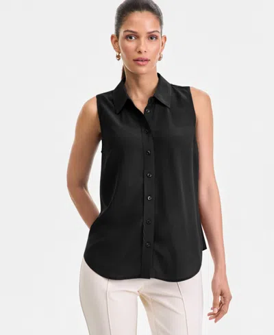 Inc International Concepts Women's Printed Button-down Sleeveless Blouse, Exclusively At Macy's In Brown