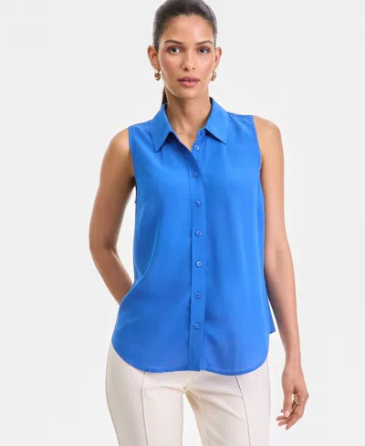 Inc International Concepts Women's Printed Button-down Sleeveless Blouse, Exclusively At Macy's In Blue