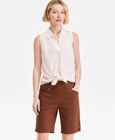 Inc International Concepts Women's Printed Button-down Sleeveless Blouse, Exclusively At Macy's In Brown