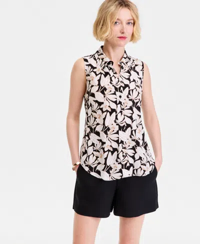 Inc International Concepts Women's Printed Button-down Sleeveless Blouse, Exclusively At Macy's In Multi
