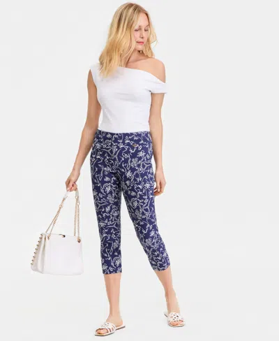 Inc International Concepts Women's Printed Capri Pants, Macy's Exclusive In Blue