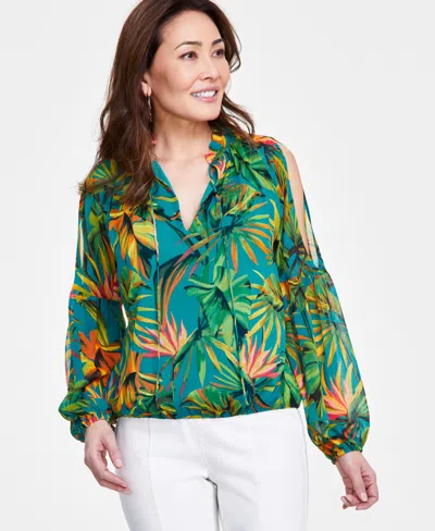 Inc International Concepts Women's Printed Cold-shoulder Top, Created For Macy's In Tropical Garden