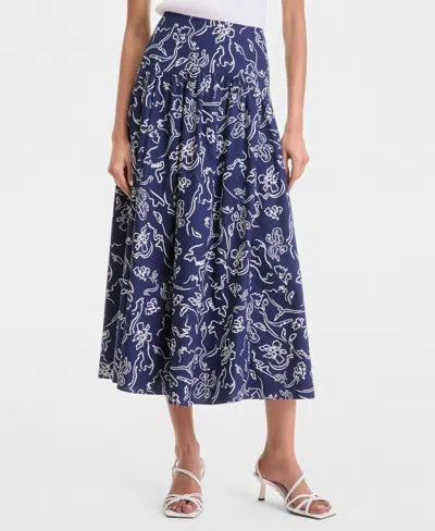 Inc International Concepts Women's Printed Cotton Midi Skirt, Macy's Exclusive In Blue