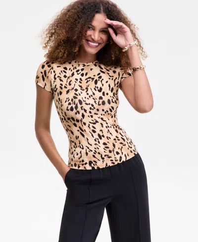 Inc International Concepts Women's Printed Crewneck Short-sleeve T-shirt, Macy's Exclusive In Animal Print