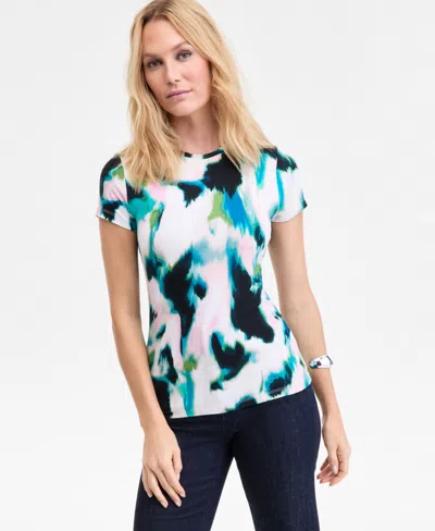 Inc International Concepts Women's Printed Crewneck Short-sleeve T-shirt, Macy's Exclusive In Blue