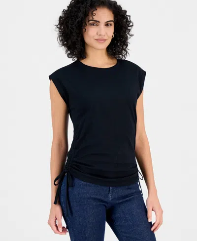 Inc International Concepts Women's Printed Drawstring-side Top, Macy's Exclusive In Black