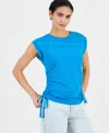 Inc International Concepts Women's Printed Drawstring-side Top, Macy's Exclusive In Blue