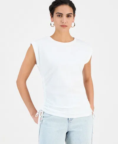 Inc International Concepts Women's Printed Drawstring-side Top, Macy's Exclusive In White