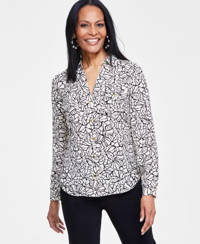 Inc International Concepts Women's Printed Flap-pocket Blouse, Created For Macy's In Mina Mosaic