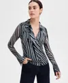 Inc International Concepts Women's Printed Johnny-collar Top, Exclusively At Macy's In Piastripe-
