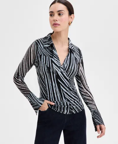 Inc International Concepts Women's Printed Johnny-collar Top, Exclusively At Macy's In Piastripe-