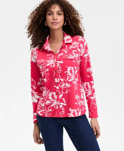 Inc International Concepts Women's Printed Knit Utility Shirt, Exclusively At Macy's In Freya Bloo