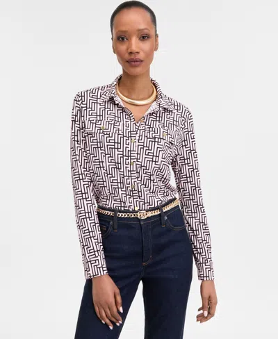 Inc International Concepts Petite Geometric-print Utility Shirt, Exclusively At Macy's In Goya Geo-p