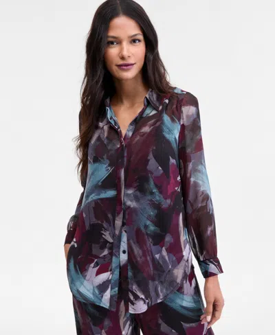 Inc International Concepts Women's Printed Long-sleeve Blouse, Macy's Exclusive In Multi