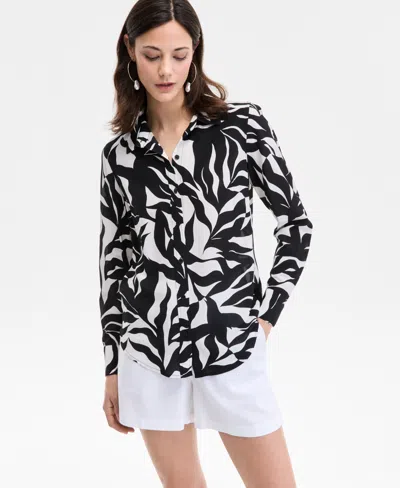 INC INTERNATIONAL CONCEPTS WOMEN'S PRINTED LONG-SLEEVE BUTTON-DOWN SHIRT, EXCLUSIVELY AT MACY'S