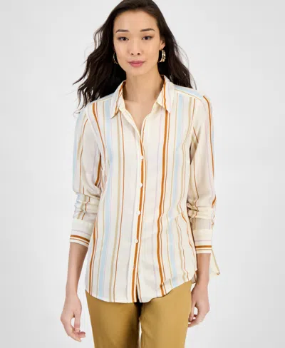 Inc International Concepts Women's Printed Long-sleeve Button-down Shirt, Exclusively At Macy's