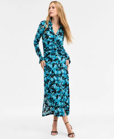 Inc International Concepts Women's Printed Long Sleeve Collared Maxi Dress, Macy's Exclusive In Multi