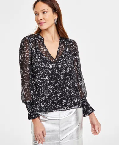 Inc International Concepts Women's Printed Long-sleeve Femme Sheer Blouse, Exclusively At Macy's In Stella Sky