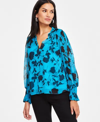 Inc International Concepts Women's Printed Long-sleeve Femme Sheer Blouse, Exclusively At Macy's In Tara Rose