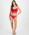 Inc International Concepts Women's Printed Mesh Hipster Underwear, Exclusively At Macy's In Crimson Leaf