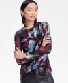 Inc International Concepts Women's Printed Mesh Long-sleeve Top, Macy's Exclusive In Multi