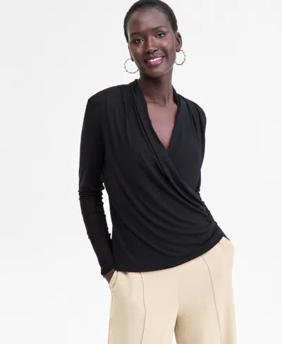 Inc International Concepts Women's Printed Mesh Surplice-neck Top, Macy's Exclusive In Black