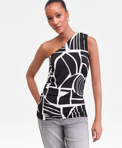 Inc International Concepts Women's Printed One-shoulder Top, Macy's Exclusive In Black