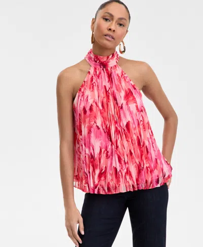 Inc International Concepts Women's Printed Pleated Chiffon Halter Top, Exclusively At Macy's In Vera Bouq-
