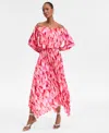 Inc International Concepts Women's Printed Pleated Off-the-shoulder Maxi Dress, Exclusively At Macy's In Vera Bouqu