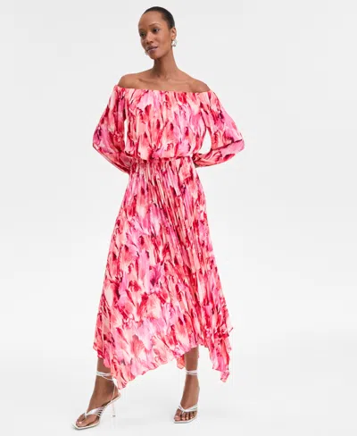 Inc International Concepts Women's Printed Pleated Off-the-shoulder Maxi Dress, Exclusively At Macy's In Vera Bouqu