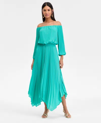 Inc International Concepts Women's Printed Pleated Off-the-shoulder Maxi Dress, Exclusively At Macy's In Winter Garden
