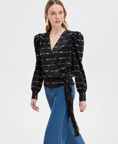 Inc International Concepts Women's Printed Puff-sleeve Blouse, Exclusively At Macy's In Charmi Dye