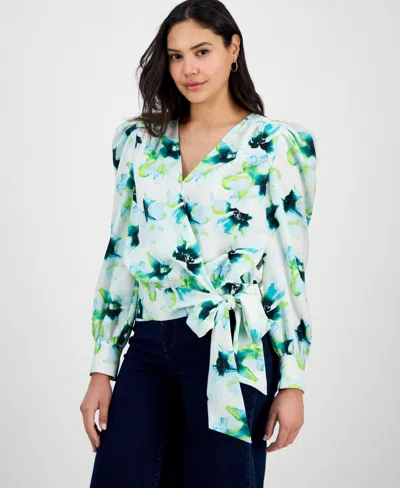 Inc International Concepts Women's Printed Puff-sleeve Blouse, Exclusively At Macy's In Leah Blooms