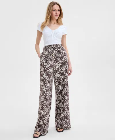 Inc International Concepts Women's Printed Pull-on Wide-leg Pants, Exclusively At Macy's In Petra Tex Cream