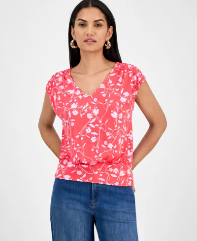 Inc International Concepts Women's Printed Ruched Cap-sleeve Top, Exclusively At Macy's