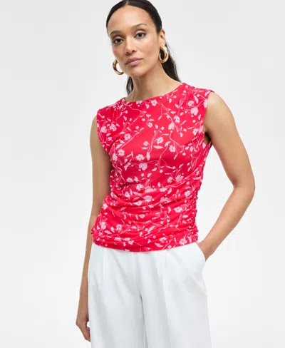 Inc International Concepts Women's Printed Ruched Mesh Top, Exclusively At Macy's
