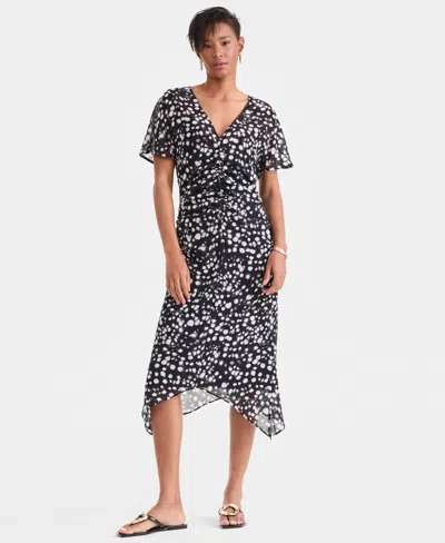 Inc International Concepts Women's Printed Ruched Midi Dress, Macy's Exclusive In Black