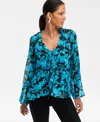 Inc International Concepts Women's Printed Ruffle-collar Top, Macy's Exclusive In Multi