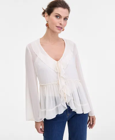 Inc International Concepts Women's Printed Ruffle-collar Top, Macy's Exclusive In White